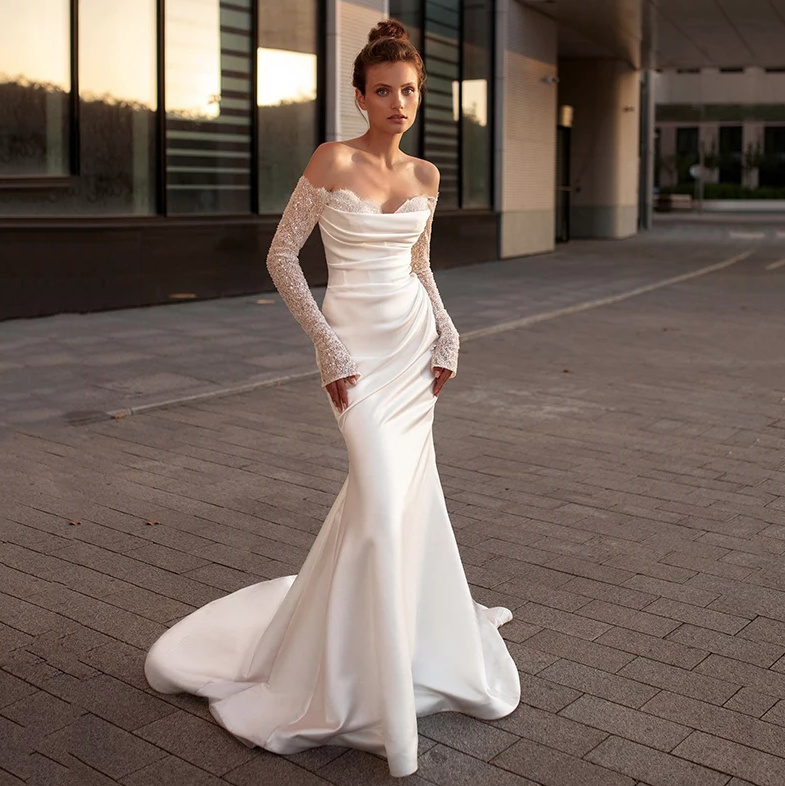 Schulterfreies Meerjungfrau Langarm Brautkleid&nbsp;Amke