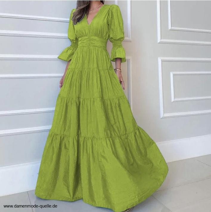  A-linie Maxi Sommerkleid mit V Ausschnitt Lang in&nbsp;Grün
