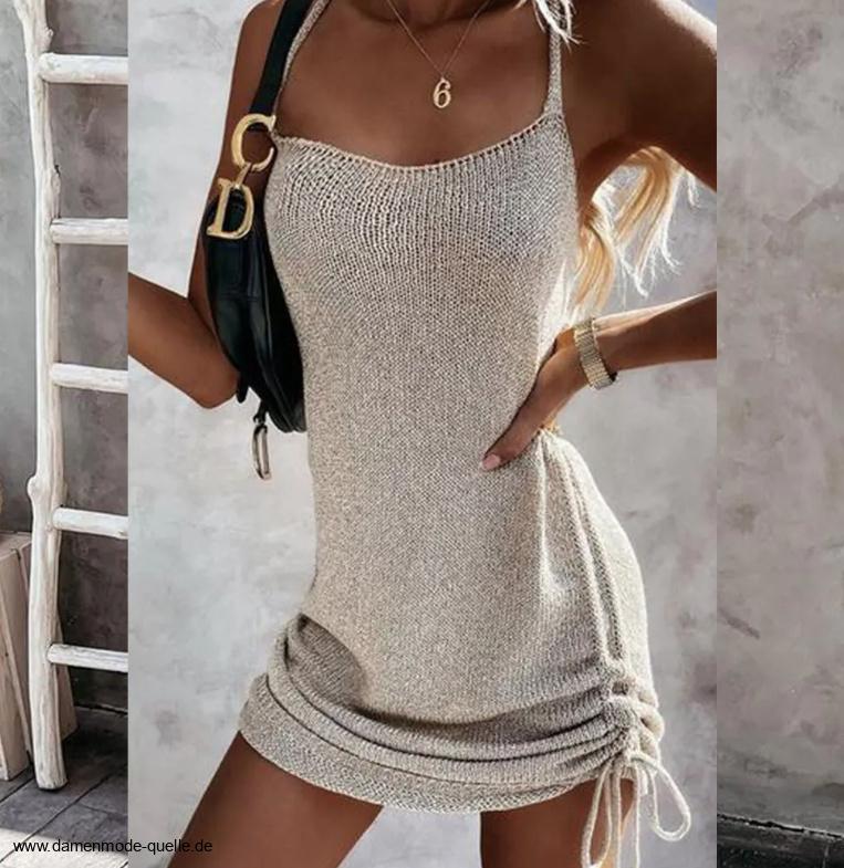 Sexy Mini Spaghettiträger Strickkleid in Beige&nbsp;Ivory