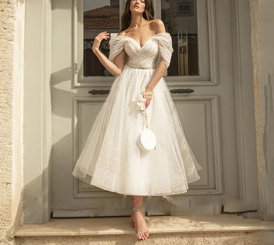 Schulterfreies A-Linie Glitzer Tüll Brautkleid&nbsp;Deborah