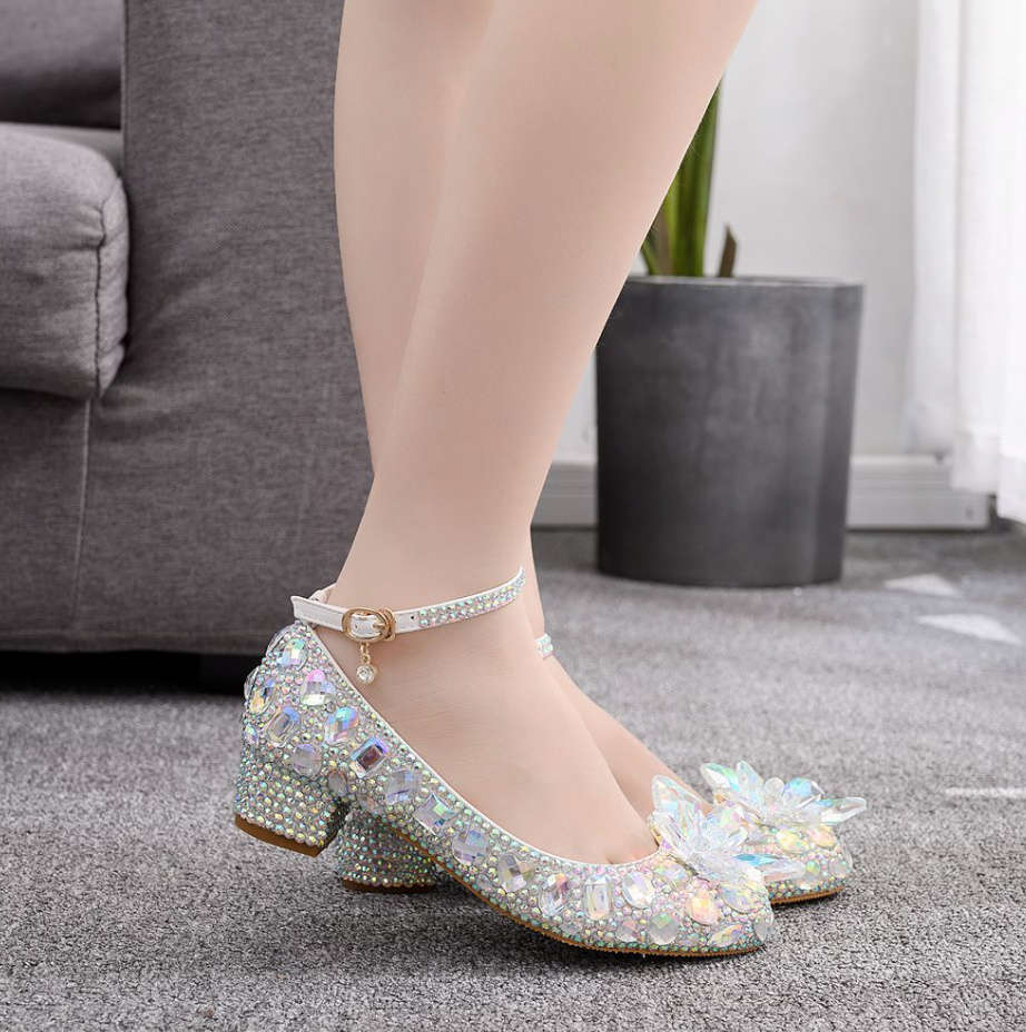 Multicolor Kristall Ballerinas Brautschuhe Hochzeitsschuhe mit&nbsp;Knöchelriemen