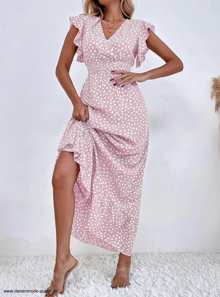 Boho Style Maxi Sommerkleid Livia Lang in Rosa mit V&nbsp;Ausschnitt