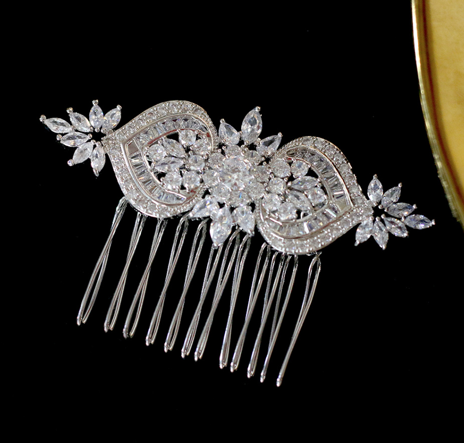 Kristall Zirconia Braut Haar Kamm Elonie Silber&nbsp;Klassisch