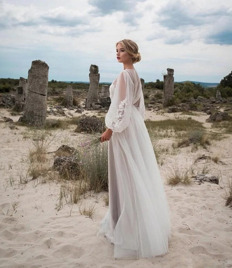 Langarm Boho Style Brautkleid Hochzeitskleid Aimée mit Tüll und&nbsp;Spitze