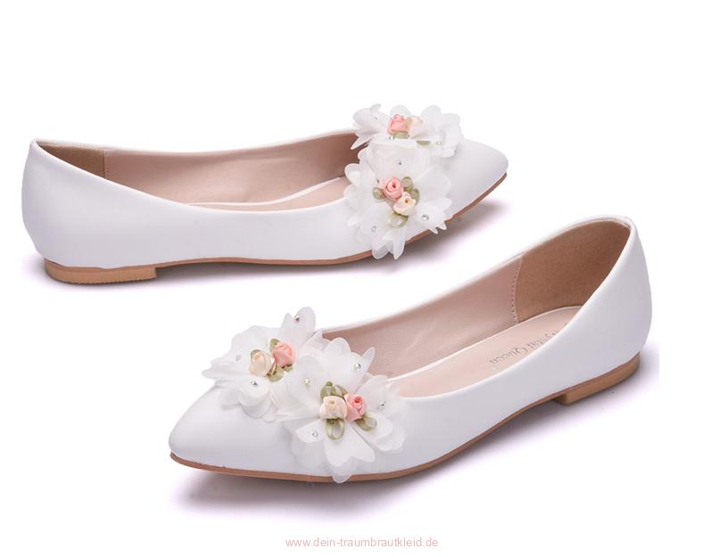 Flache Brautschuhe Hochzeitsschuhe Ballerinas in Weiß mit Blumen bis Gr&nbsp;43