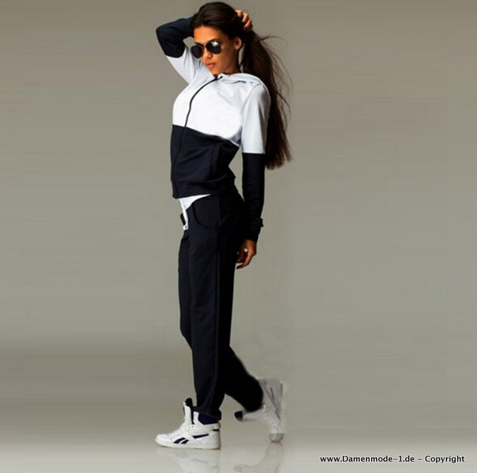 Damen Trainingsanzug Freizeitanzug in Schwarz&nbsp;Weiß