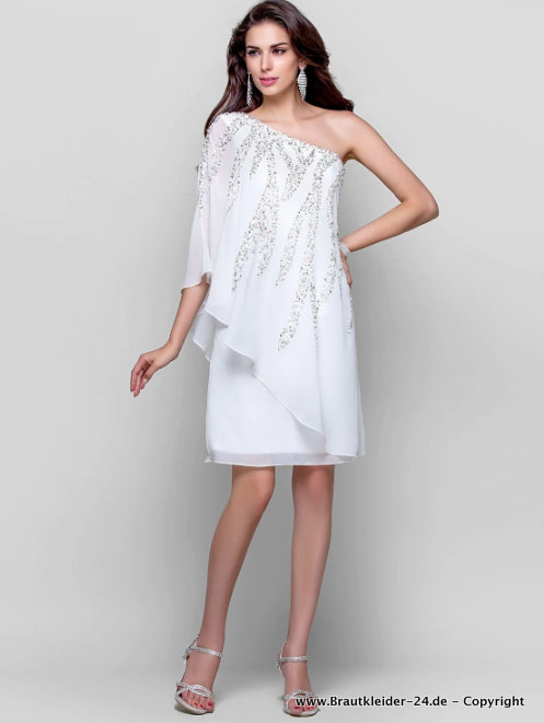 One Shoulder Chiffon Kleid für die Braut Knielang mit&nbsp;Pailletten