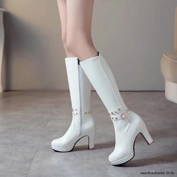 Brautschuhe Braut Stiefel Katarina mit Schnalle bis Gr&nbsp;43