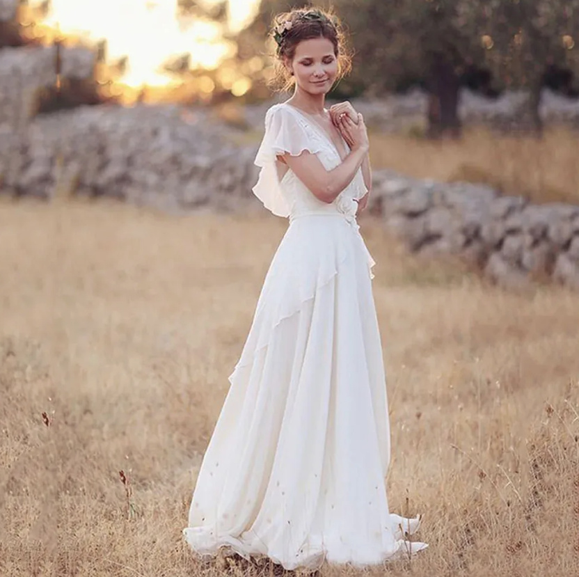 A Linie Boho Style Brautkleid mit Rückenausschnitt