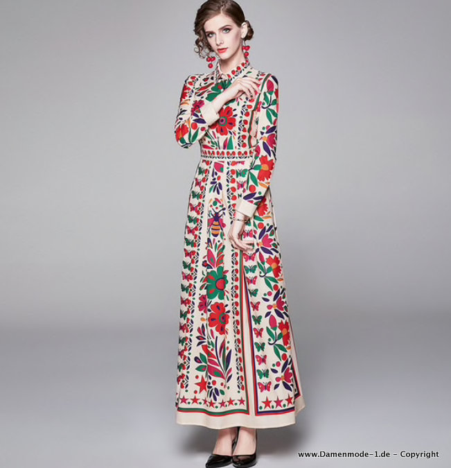 Elegantes Langarm Runway Kleid Annilie mit&nbsp;Blumenmuster