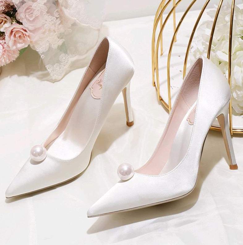 Braut Pumps Hochzeitsschuhe in Weiß mit&nbsp;Perle