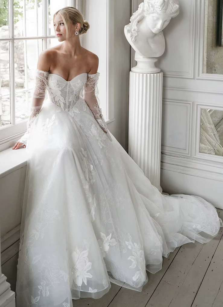 A Linie Boho Brautkleid Gianni Schulterfrei mit Lingerie Oberteil und&nbsp;Spitze