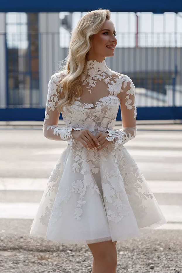 A Linie Brautkleid 2025 Delila Kurz mit Ärmeln aus&nbsp;Spitze