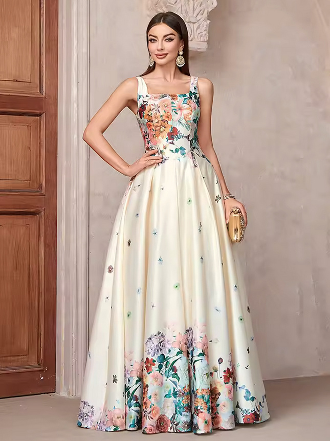 A Linie Kleid Elegant für Hochzeitsgäste in Elfenbein mit&nbsp;Blumenmuster