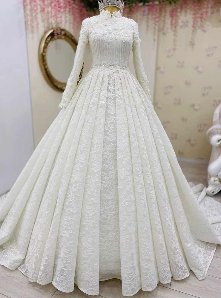 A Linie Langarm Brautkleid Hadassa Hochzeitskleid mit Spitze Stickereien&nbsp;Schleppe