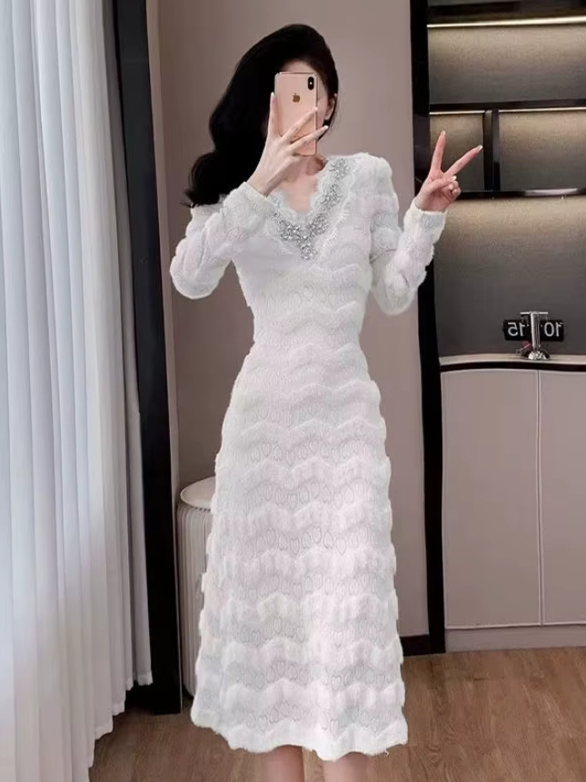 A Linie Langarm Standesamt Brautkleid Gamze wadenlang mit Strass&nbsp;Applikationen