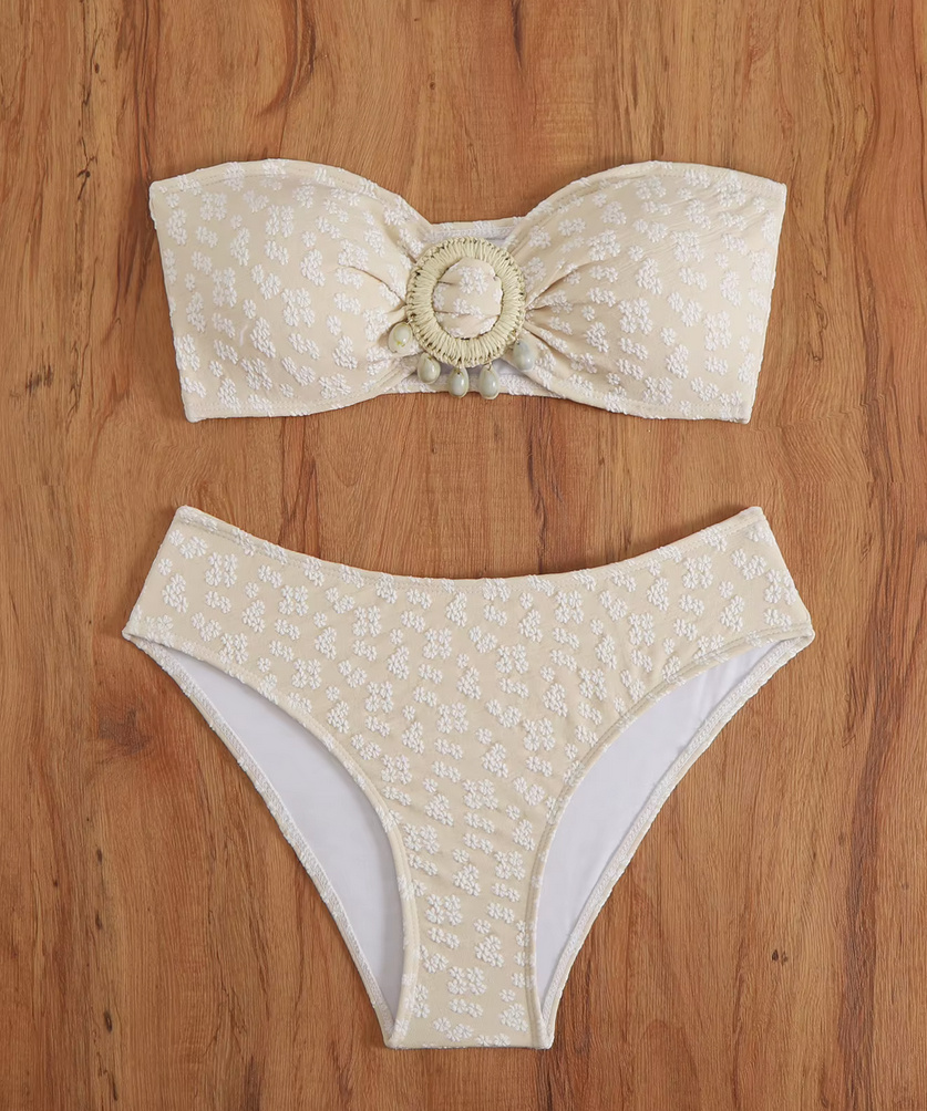 Bandeau Bikini 2025 Tisa in Ivory mit&nbsp;Blümchen
