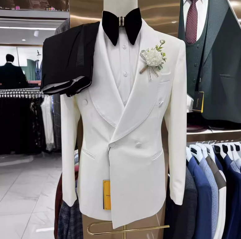 Herren Hochzeitsanzug Zweireier in Weiß&nbsp;Schwarz