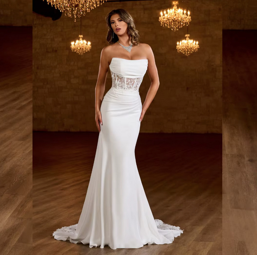 Schulterfreies Brautkleid 2025 Davide mit Lingerie Oberteil und&nbsp;Schleppe