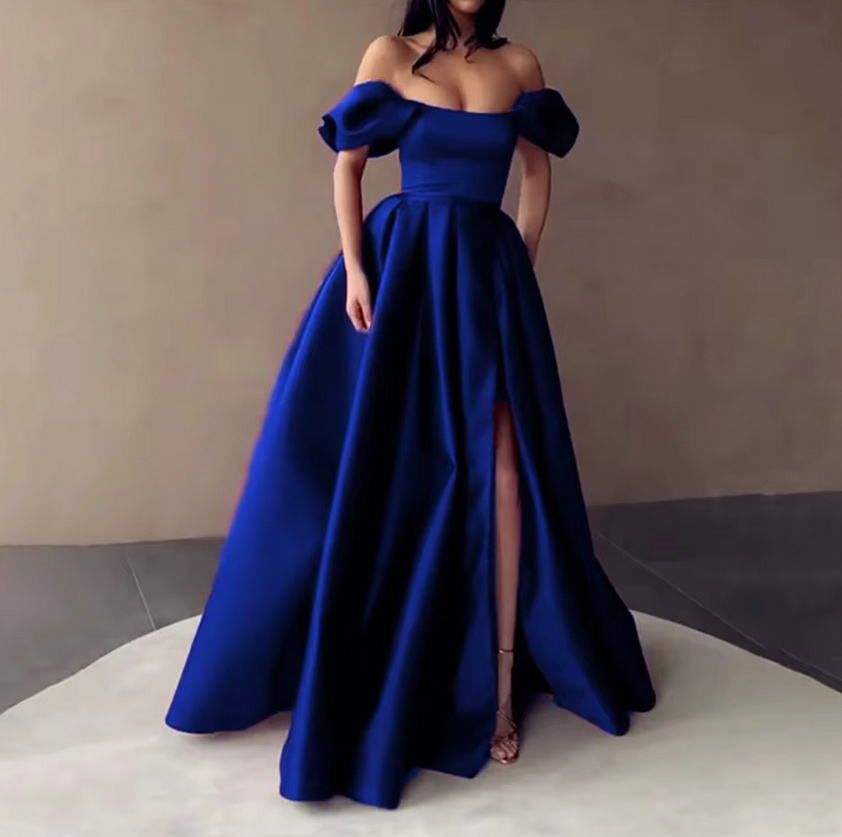 Schulterfreies Brautkleid Ginger in Marineblau mit Schlitz&nbsp;Bodenlang