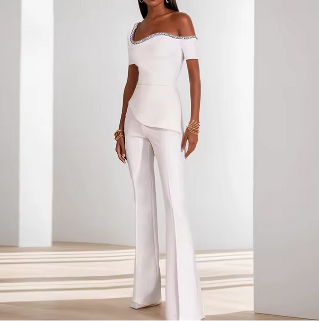 Schulterfreies I Linie Braut Overall Gotje Einteiler Lang mit&nbsp;Applikationen