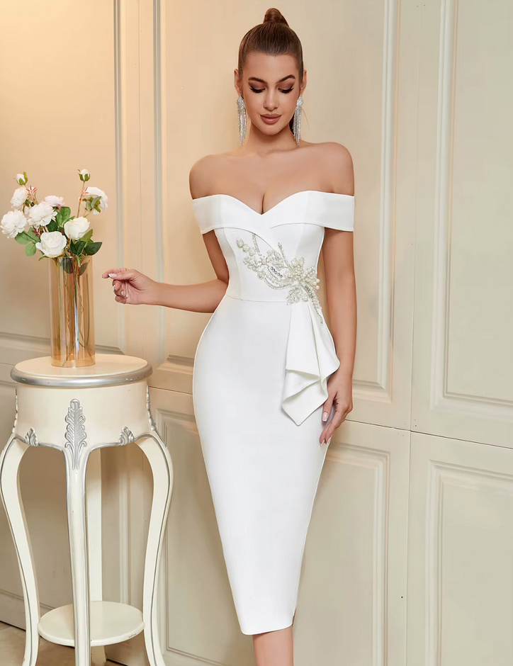 Schulterfreies Standesamt Brautkleid Ileana mit Perlen&nbsp;Blumen