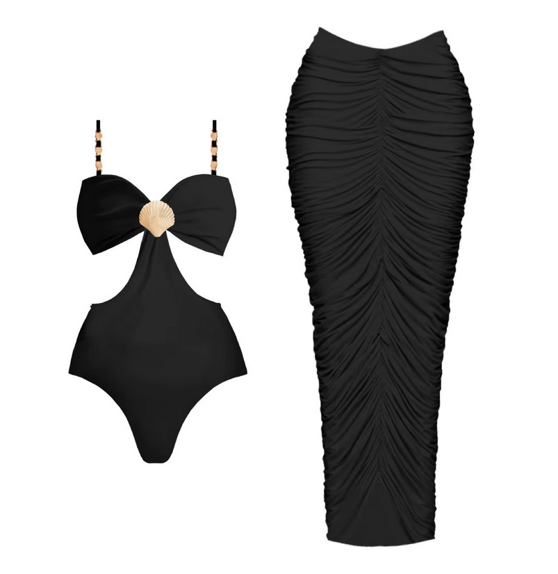 Sexy Badeanzug mit Muschel und Bleistift Rock im Set&nbsp;Schwarz