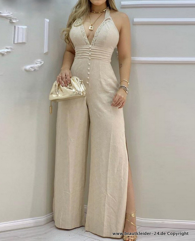 Neckholder Träger Overall Jumpsuit für die Braut in Beige&nbsp;Creme