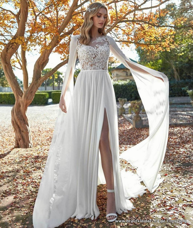 Chiffon Brautkleid mit Flare Ärmeln&nbsp;Standesamtkleid