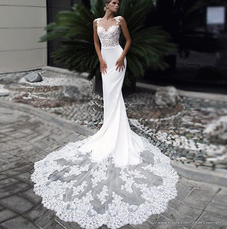 Sexy Meerjungfrau Brautkleid mit Spitzen&nbsp;Applikationen