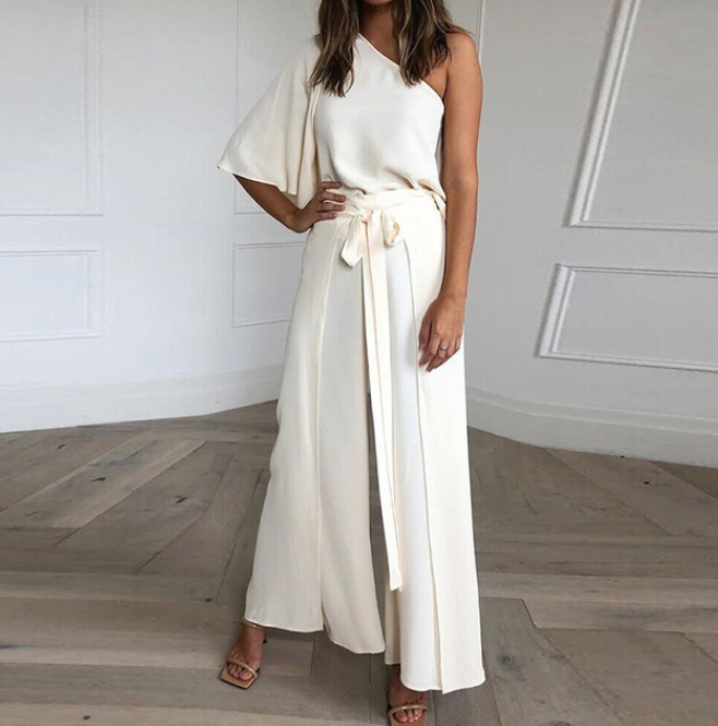 One Shoulder Einteiler Overall für die Braut Standesamtoutfit Lang&nbsp;Elegant