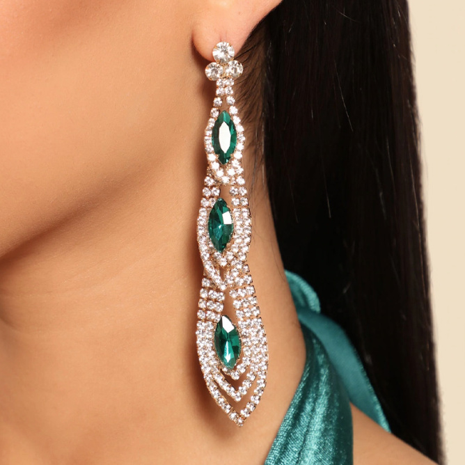 Lange Shiny Strass Ohrringe Für die Braut in Gold&nbsp;Grün