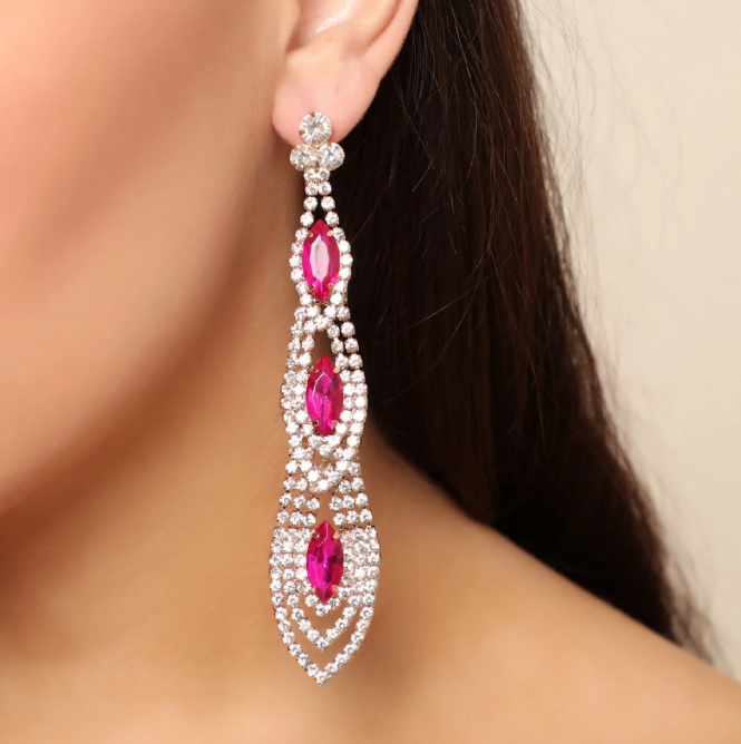 Lange Shiny Strass Ohrringe Für die Braut in Gold&nbsp;Pink