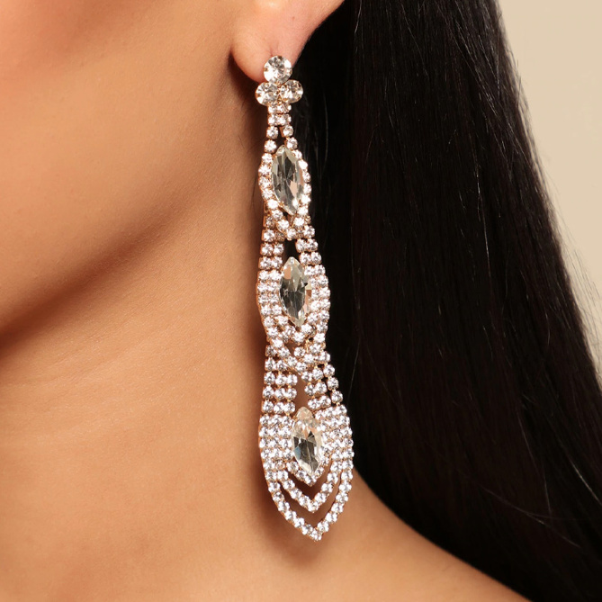 Lange Shiny Strass Ohrringe Für die Braut in Gold&nbsp;Gold