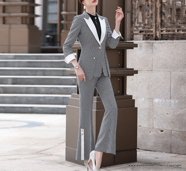 Büro Hosenanzug Klassisch Kariert in&nbsp;Schwarz