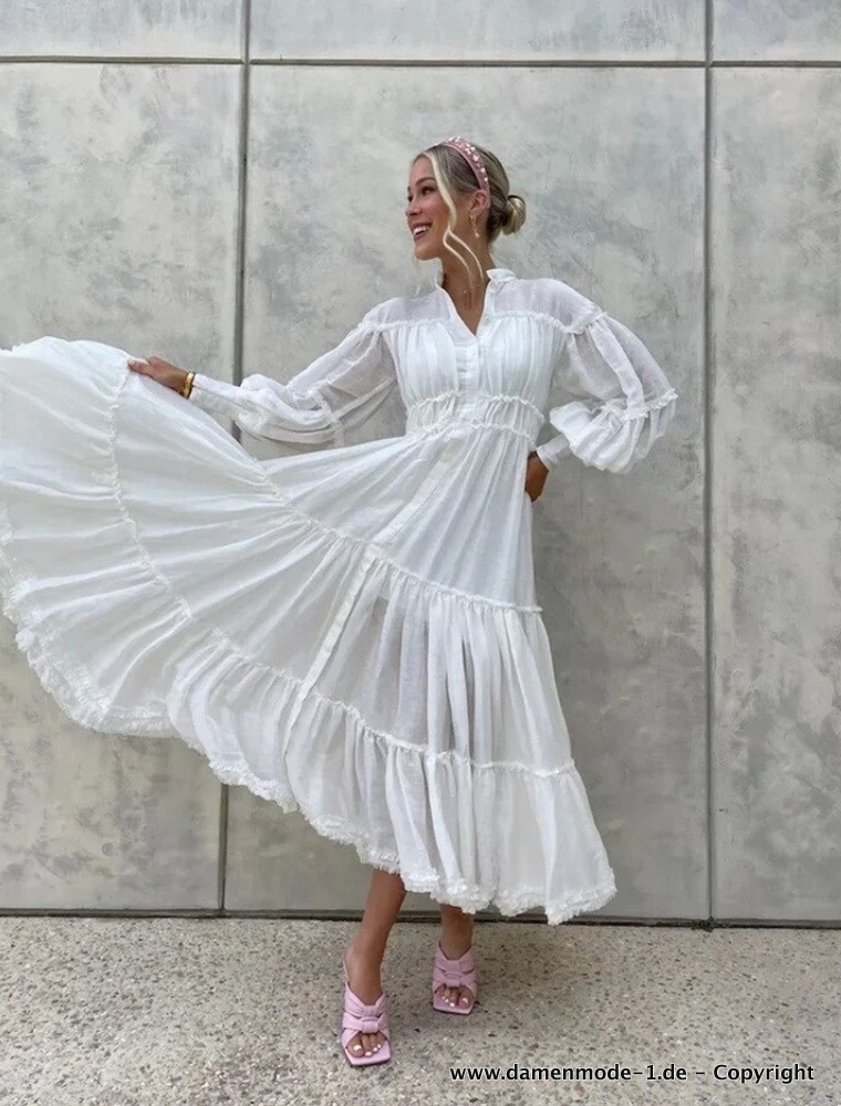 Langarm Boho Sommerkleid in&nbsp;Weiß