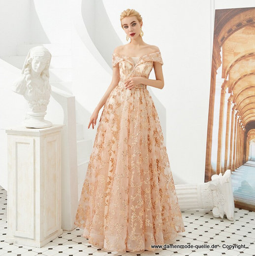 Schulterfreies Prinzessinen Abendkleid in&nbsp;Gold
