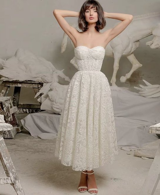 Schulterfreies Vintage Style Brautkleider Alana aus Spitze&nbsp;Knöchellang