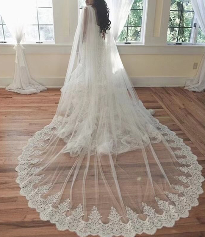 Braut Tüll Cape mit Schleier Lang