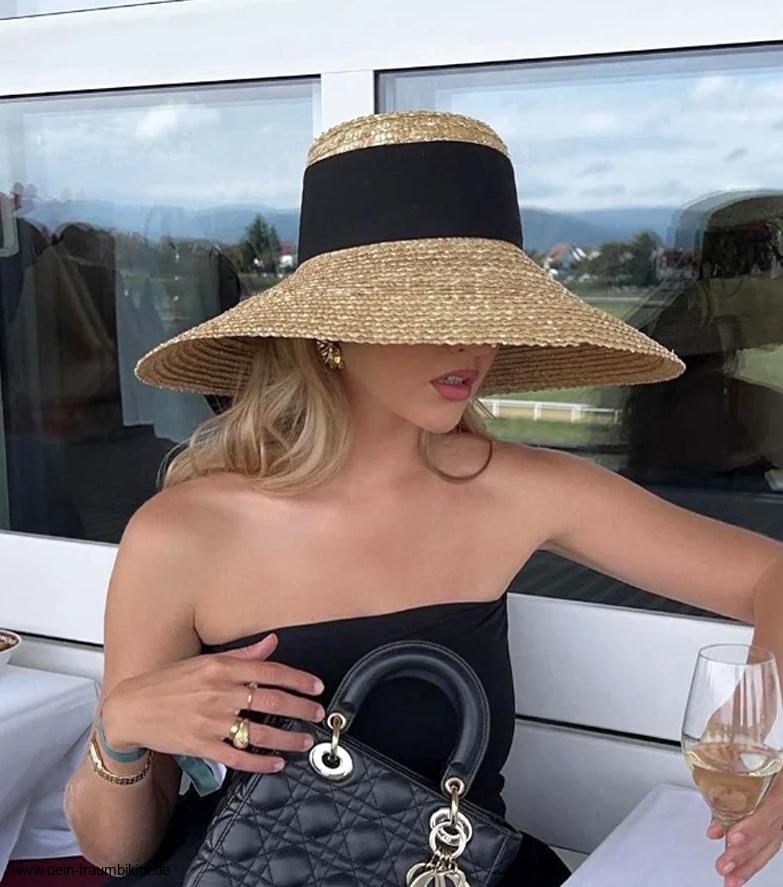 Damen Sommerhut Strohhut mit Schwarze&nbsp;Schärpe