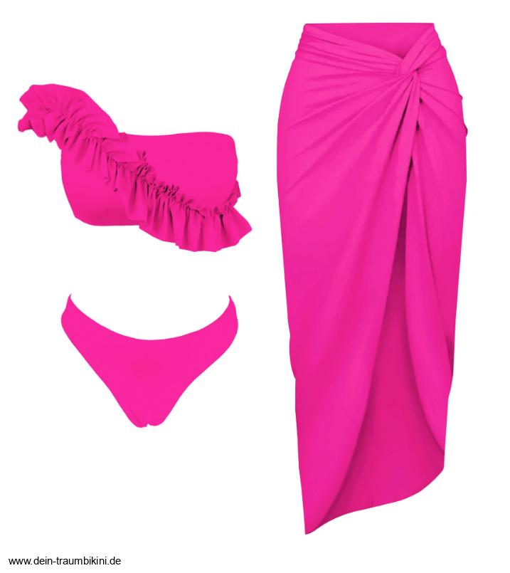One Shoulder Bikini in Pink mit&nbsp;Rock