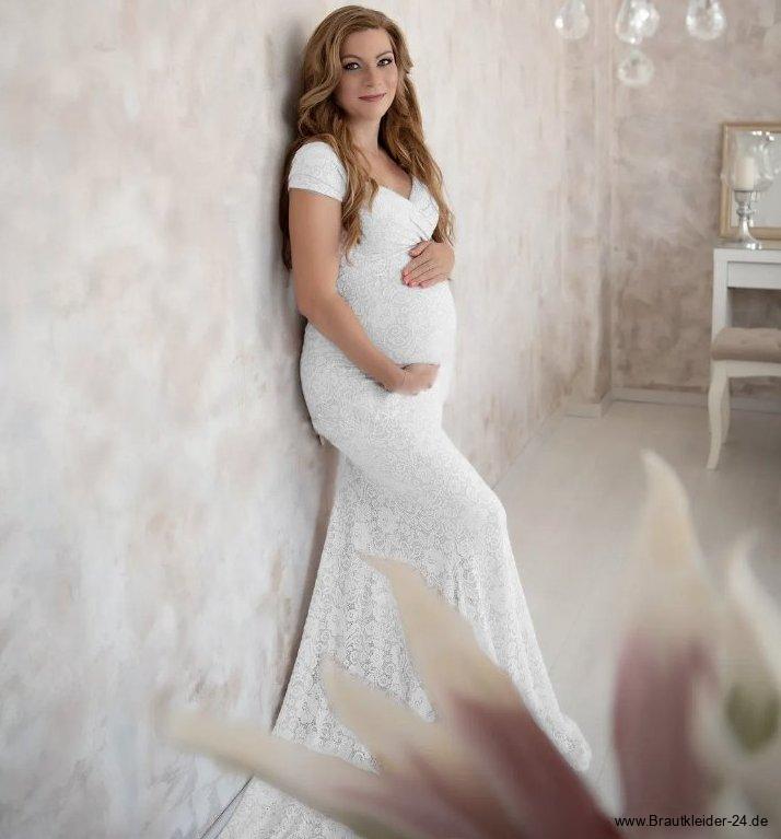 Fit and Flare Umstandsbrautkleid mit Spitze und&nbsp;Schleppe