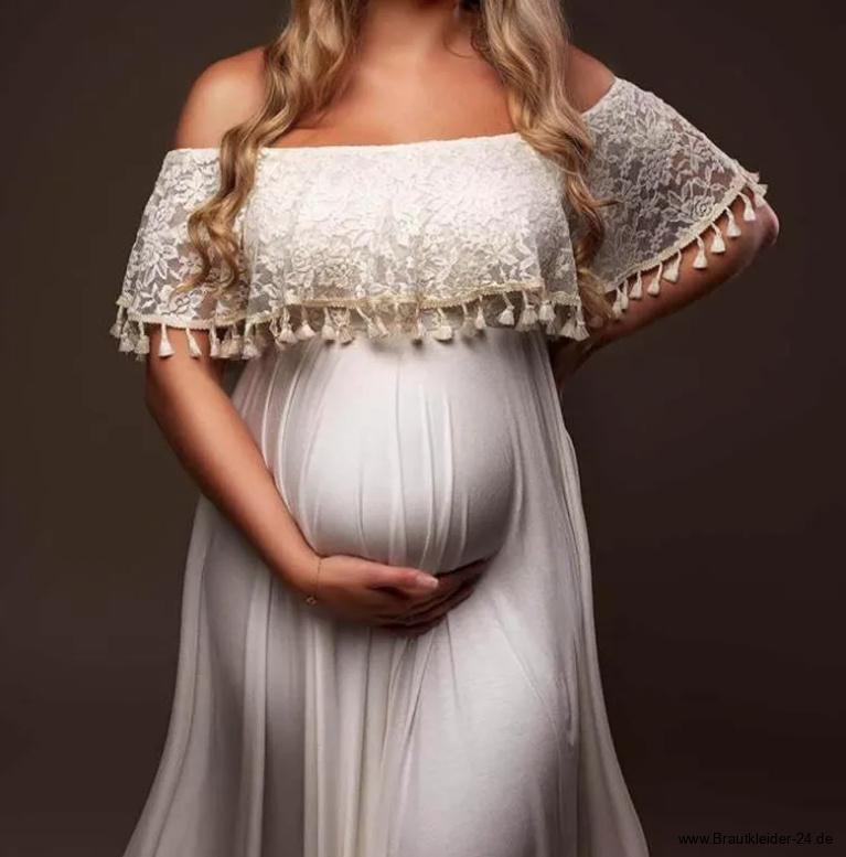 Schulterfreies Umstandsbrautkleid mit Schlitz und&nbsp;Schleppe