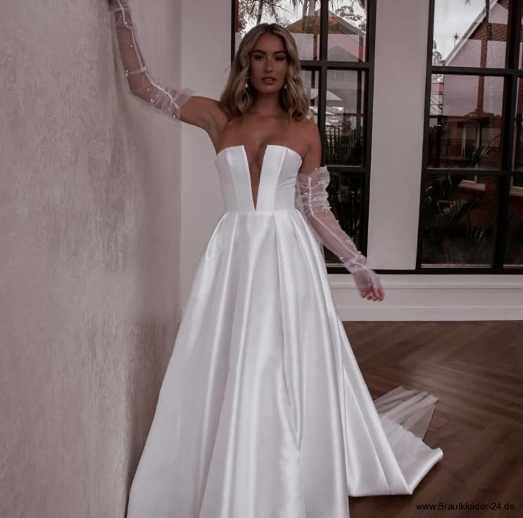 Schulterfreies Satin Brautkleid Kaiko mit Sexy V&nbsp;Ausschnitt
