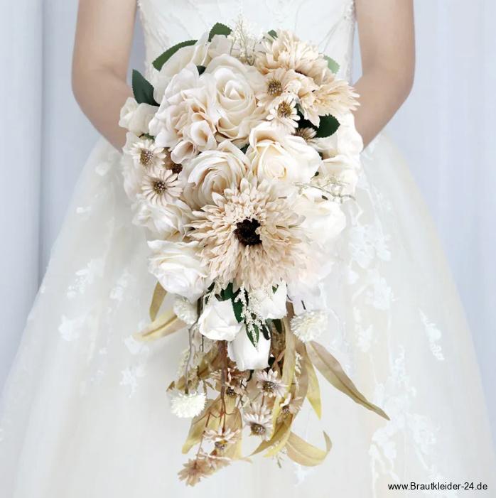 Wasserfall Hochzeit Bouquet Brautstrauß Kerstin Beige Champagne&nbsp;Weiß