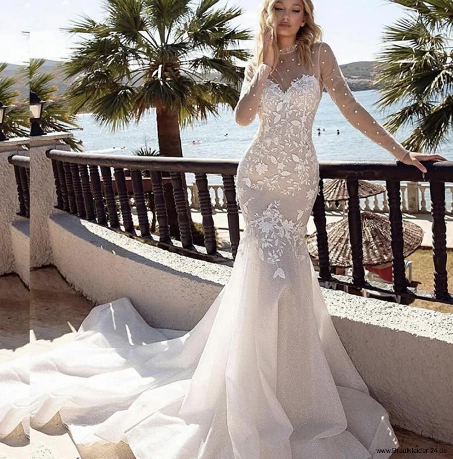 Langarm Meerjungfrau Brautkleid Kristin mit Blumen Spitze und&nbsp;Schleppe