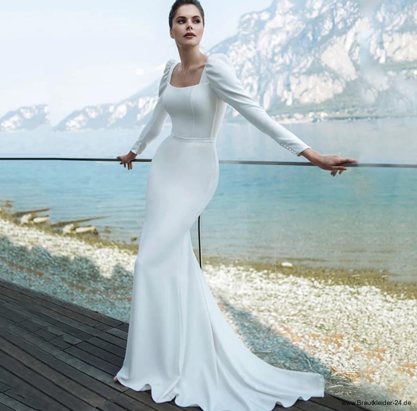 Langarm Fit and Flare Brautkleid Kristina Schlicht mit&nbsp;Schleppe