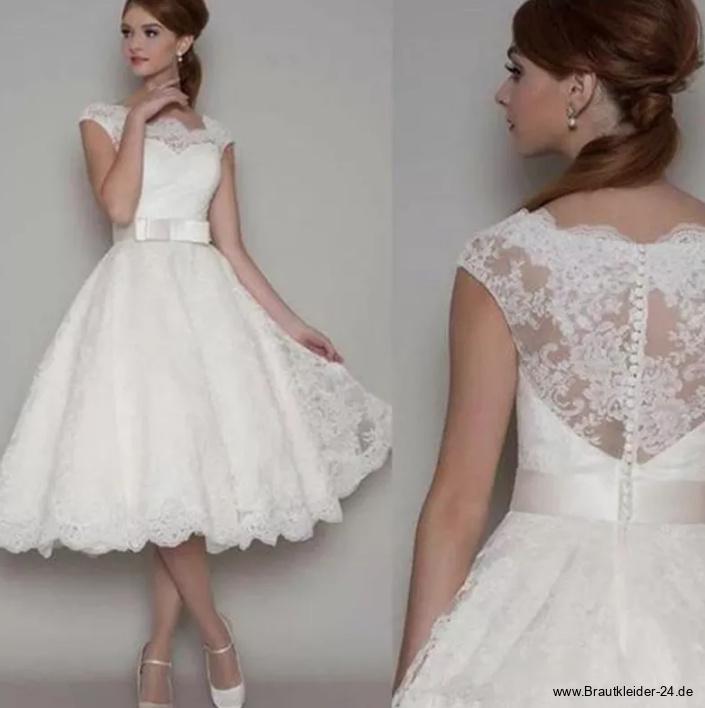 Pettycoat Brautkleid Wadenlang mit Spitze und&nbsp;Schärpe