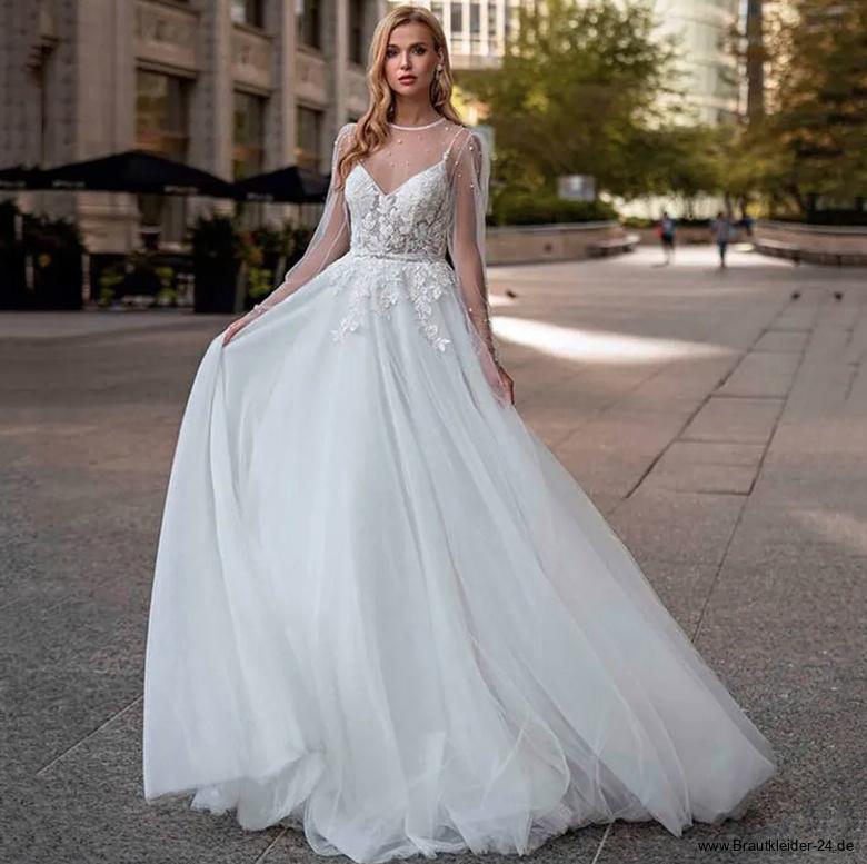 Perlen Spaghettiträger Brautkleid Kristina mit&nbsp;Bolero