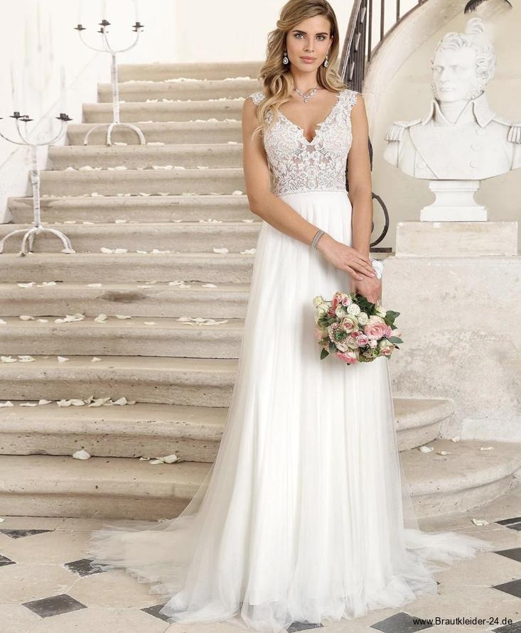 V Ausschnitt Brautkleid Hochzeitskleid Ärmellos mit Spitze&nbsp;Wunderschön